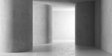 Beton duvarlı pis bir oda. Eski taş döşeme. 3d oluşturma