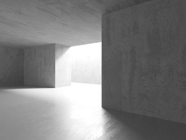 Beton duvarlı pis bir oda. Eski taş döşeme. 3d oluşturma