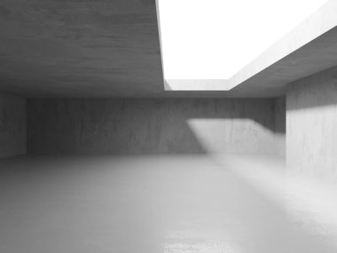 Soyut iç yapısı olan beton bir oda. Açık alan. Sanayi arka plan şablonu. 3d oluşturma