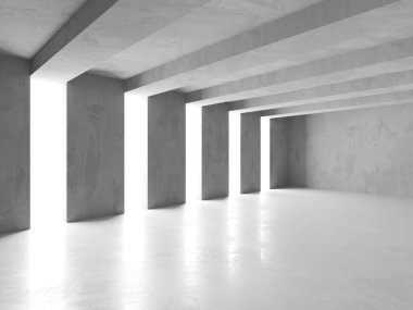 Soyut iç yapısı olan beton bir oda. Açık alan. Sanayi arka plan şablonu. 3d oluşturma