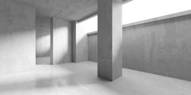 Beton duvarlı pis bir oda. Eski taş döşeme. 3d oluşturma