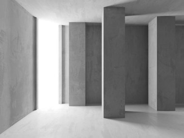 Soyut iç yapısı olan beton bir oda. Açık alan. Sanayi arka plan şablonu. 3d oluşturma