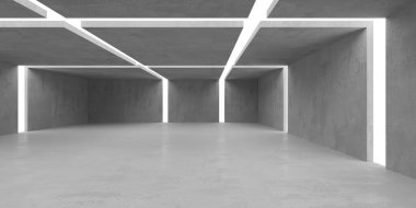 Soyut iç yapısı olan beton bir oda. Açık alan. Sanayi arka plan şablonu. 3d oluşturma