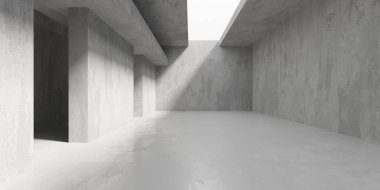 Soyut boş beton döşeme. Minimalist karanlık oda tasarım şablonu. 3d oluşturma