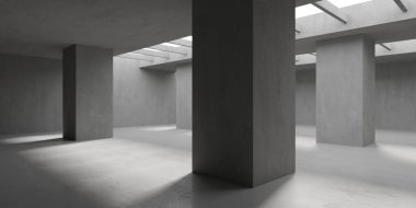 Soyut boş beton döşeme. Minimalist karanlık oda tasarım şablonu. 3d oluşturma