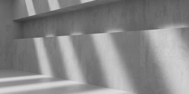 Soyut iç yapısı olan beton bir oda. Açık alan. Sanayi arka plan şablonu. 3d oluşturma