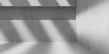 Soyut iç yapısı olan beton bir oda. Açık alan. Sanayi arka plan şablonu. 3d oluşturma