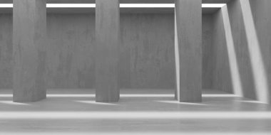 Soyut iç yapısı olan beton bir oda. Açık alan. Sanayi arka plan şablonu. 3d oluşturma