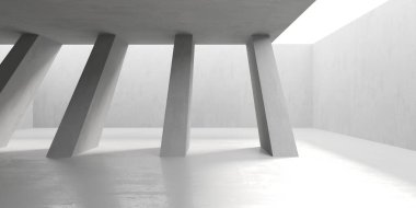 Beton duvarlı pis bir oda. Eski taş döşeme. 3d oluşturma