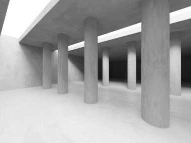 Soyut iç yapısı olan beton bir oda. Açık alan. Sanayi arka plan şablonu. 3d oluşturma