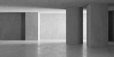 Soyut iç yapısı olan beton bir oda. Açık alan. Sanayi arka plan şablonu. 3d oluşturma