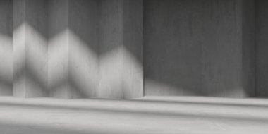 Soyut boş beton döşeme. Minimalist karanlık oda tasarım şablonu. 3d oluşturma