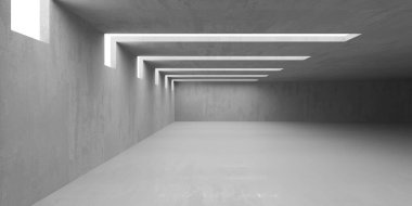 Soyut boş beton döşeme. Minimalist karanlık oda tasarım şablonu. 3d oluşturma