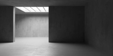 Soyut iç yapısı olan beton bir oda. Açık alan. Sanayi arka plan şablonu. 3d oluşturma