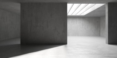 Beton duvarlı pis bir oda. Eski taş döşeme. 3d oluşturma