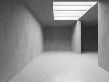Soyut iç yapısı olan beton bir oda. Açık alan. Sanayi arka plan şablonu. 3d oluşturma