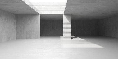 Soyut iç yapısı olan beton bir oda. Açık alan. Sanayi arka plan şablonu. 3d oluşturma