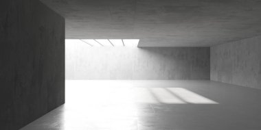 Soyut iç yapısı olan beton bir oda. Açık alan. Sanayi arka plan şablonu. 3d oluşturma