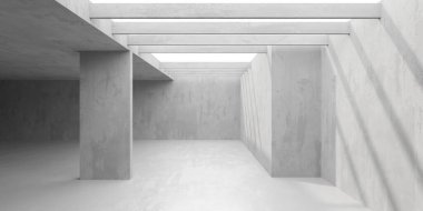 Soyut iç yapısı olan beton bir oda. Açık alan. Sanayi arka plan şablonu. 3d oluşturma