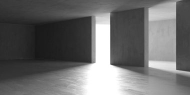 Soyut iç yapısı olan beton bir oda. Açık alan. Sanayi arka plan şablonu. 3d oluşturma