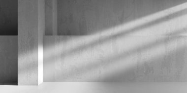 Soyut iç yapısı olan beton bir oda. Açık alan. Sanayi arka plan şablonu. 3d oluşturma