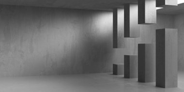 Soyut iç yapısı olan beton bir oda. Açık alan. Sanayi arka plan şablonu. 3d oluşturma