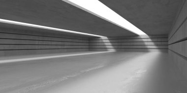 Beton duvarlı pis bir oda. Eski taş döşeme. 3d oluşturma