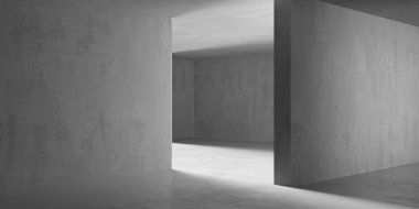 Soyut iç yapısı olan beton bir oda. Açık alan. Sanayi arka plan şablonu. 3d oluşturma