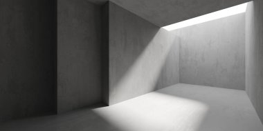 Soyut iç yapısı olan beton bir oda. Açık alan. Sanayi arka plan şablonu. 3d oluşturma