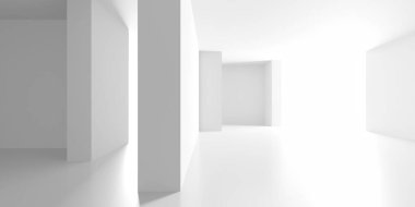 Beyaz Modern mimari iç arka plan. 3D render illüstrasyon