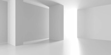 Beyaz Modern mimari iç arka plan. 3D render illüstrasyon