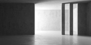 Soyut iç yapısı olan beton bir oda. Açık alan. Sanayi arka plan şablonu. 3d oluşturma