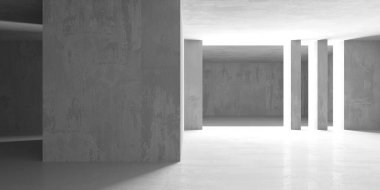 Soyut iç yapısı olan beton bir oda. Açık alan. Sanayi arka plan şablonu. 3d oluşturma