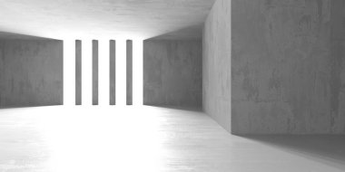 Beton duvarlı pis bir oda. Eski taş döşeme. 3d oluşturma