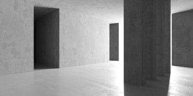 Beton duvarlı pis bir oda. Eski taş döşeme. 3d oluşturma