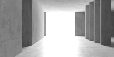 Soyut iç yapısı olan beton bir oda. Açık alan. Sanayi arka plan şablonu. 3d oluşturma