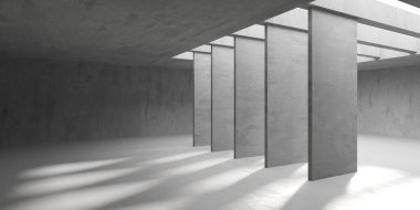 Beton duvarlı pis bir oda. Eski taş döşeme. 3d oluşturma