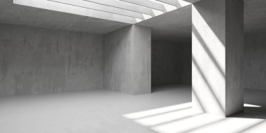 Soyut iç yapısı olan beton bir oda. Açık alan. Sanayi arka plan şablonu. 3d oluşturma