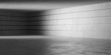Soyut iç yapısı olan beton bir oda. Açık alan. Sanayi arka plan şablonu. 3d oluşturma