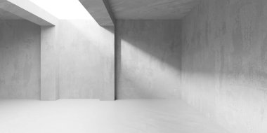 Soyut iç yapısı olan beton bir oda. Açık alan. Sanayi arka plan şablonu. 3d oluşturma