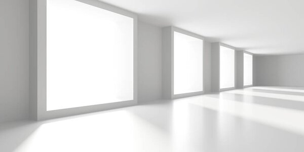 Minimalistic room space. White clean empty architecture interior. 3d rendering