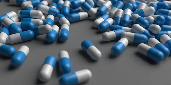 Monte Comprimidos Médicos Pílulas Cápsulas Antecedentes Conceito Farmacêutico Renderização — Fotografia de Stock
