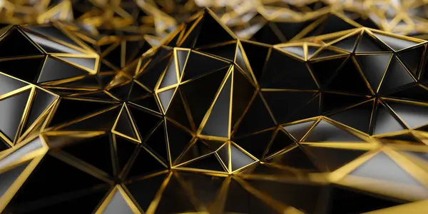 Futuristic surface of modern golden black triangles. Polygon structure. 3d rendering