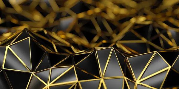 Futuristický Povrch Moderních Zlatých Černých Trojúhelníků Mnohoúhelníková Struktura Vykreslování Royalty Free Stock Obrázky