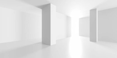 Beyaz Modern mimari iç arka plan. 3D render illüstrasyon