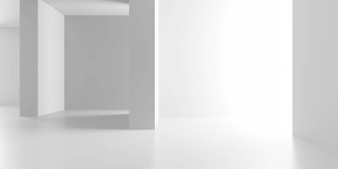 Beyaz Modern mimari iç arka plan. 3D render illüstrasyon