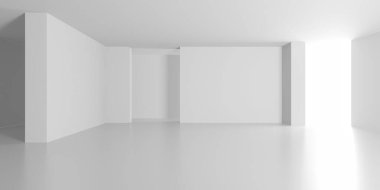 Beyaz Modern mimari iç arka plan. 3D render illüstrasyon