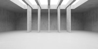 Beton duvarlı pis bir oda. Eski taş döşeme. 3d oluşturma