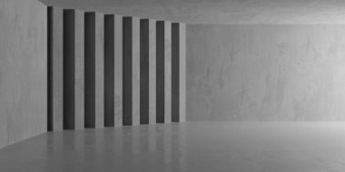 Soyut iç yapısı olan beton bir oda. Açık alan. Sanayi arka plan şablonu. 3d oluşturma