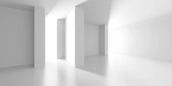 最小的空间 白色干净空旷的建筑内部 3D渲染 免版税图库照片